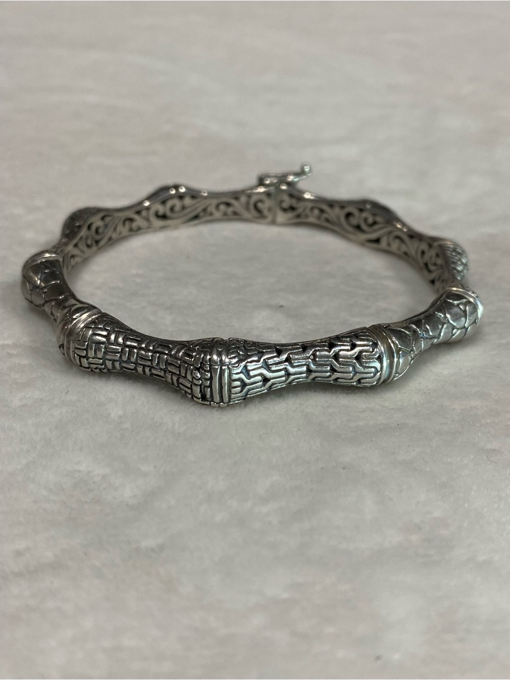 Sarda Bamboo .925 Silver Silver Hinged Bangle Bracelet